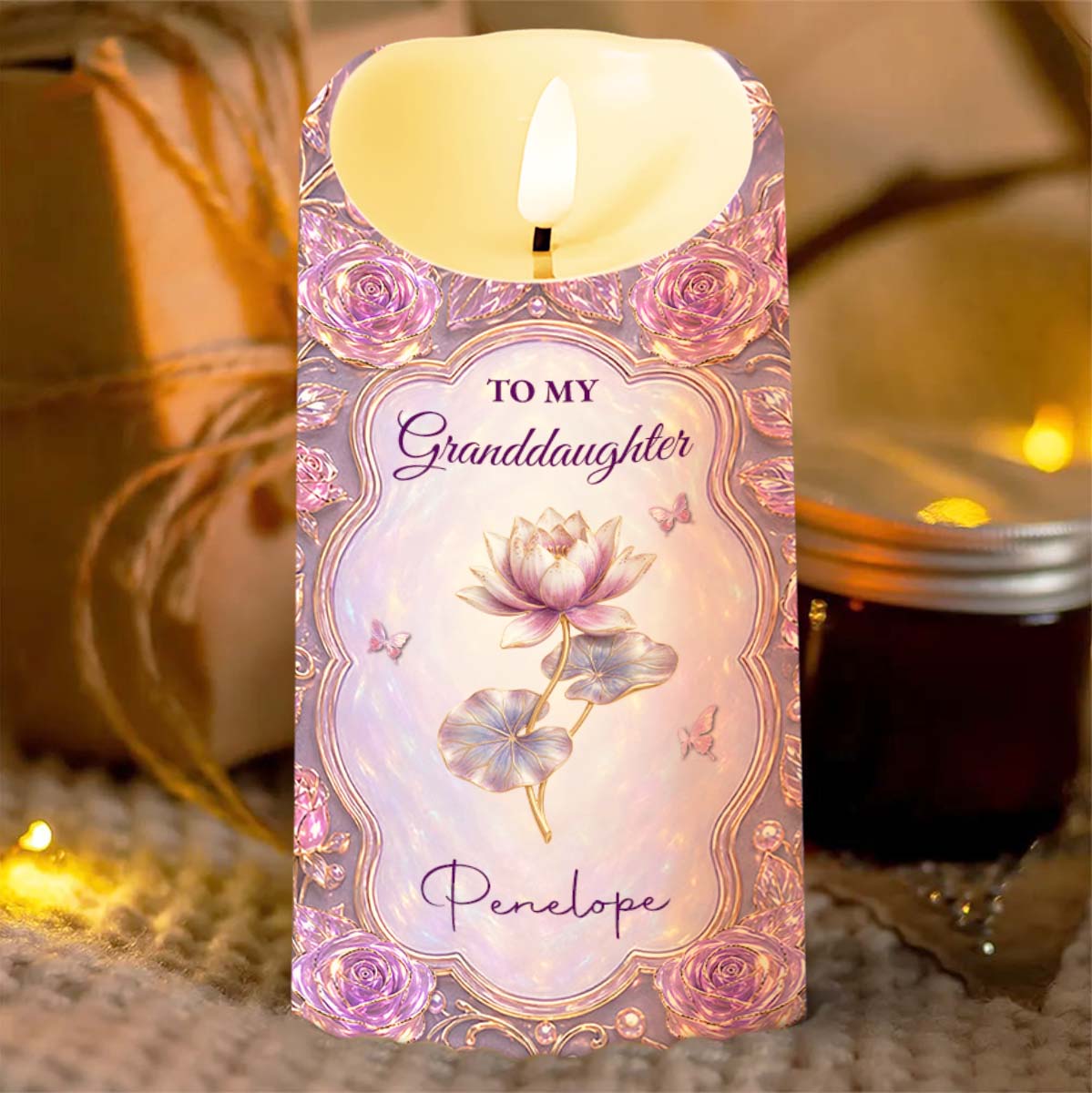 To My Granddaughter Never Forget I Love You Birth Month Flowers - Personalized Custom LED Candle - GDT767_LECA