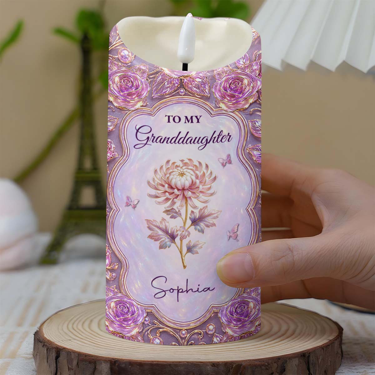 To My Granddaughter Never Forget I Love You Birth Month Flowers - Personalized Custom LED Candle - GDT767_LECA