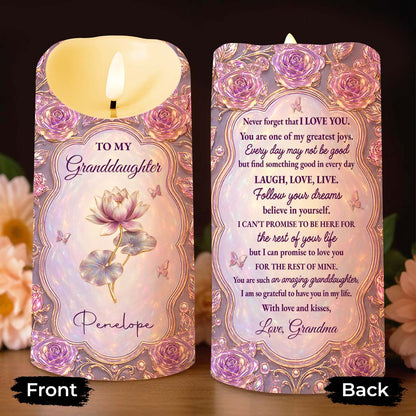 To My Granddaughter Never Forget I Love You Birth Month Flowers - Personalized Custom LED Candle - GDT767_LECA