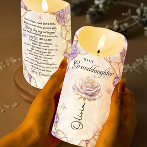 To My Granddaughter Never Forget That I Love You Flower Butterflies - Personalized Custom LED Candle - GDT774_LECA