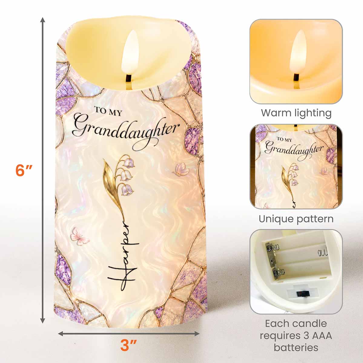 To My Granddaughter Never Forget That I Love You Flower Butterflies - Personalized Custom LED Candle - GDT774_LECA