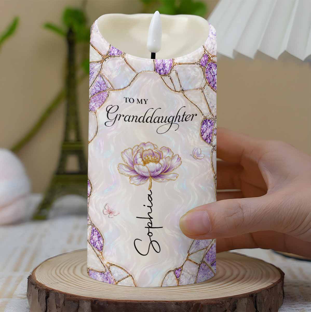 To My Granddaughter Never Forget That I Love You Flower Butterflies - Personalized Custom LED Candle - GDT774_LECA