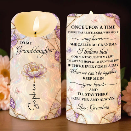 To My Granddaughter Once Upon A Time Flower And Butterflies - Personalized Custom LED Candle - GDT775_LECA