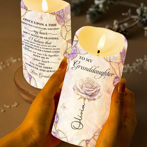 To My Granddaughter Once Upon A Time Flower And Butterflies - Personalized Custom LED Candle - GDT775_LECA