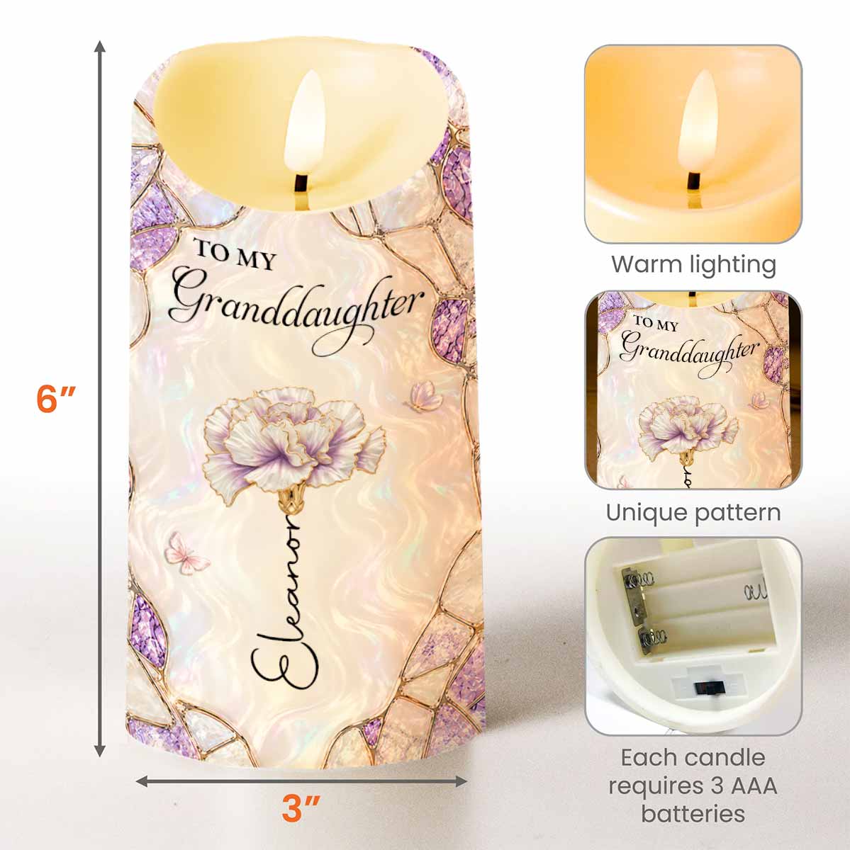 To My Granddaughter Once Upon A Time Flower And Butterflies - Personalized Custom LED Candle - GDT775_LECA