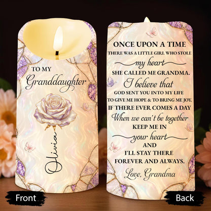 To My Granddaughter Once Upon A Time Flower And Butterflies - Personalized Custom LED Candle - GDT775_LECA