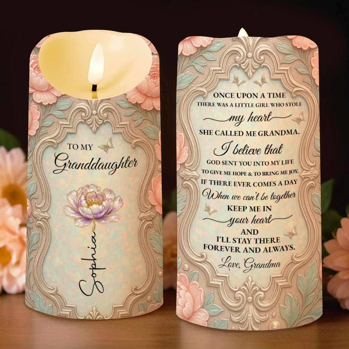 To My Granddaughter Once Upon A Time Birth Month Flower - Personalized Custom LED Candle - GDT777_LECA