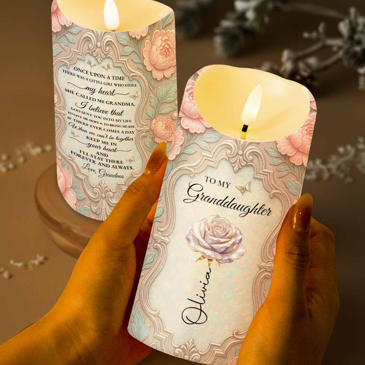 To My Granddaughter Once Upon A Time Birth Month Flower - Personalized Custom LED Candle - GDT777_LECA