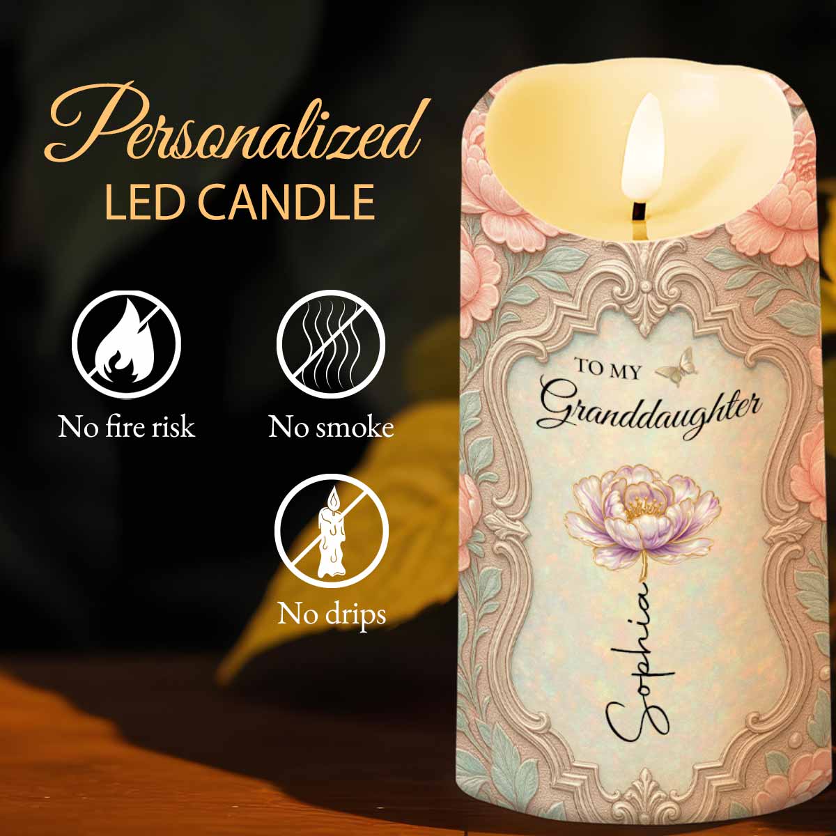 To My Granddaughter Once Upon A Time Birth Month Flower - Personalized Custom LED Candle - GDT777_LECA