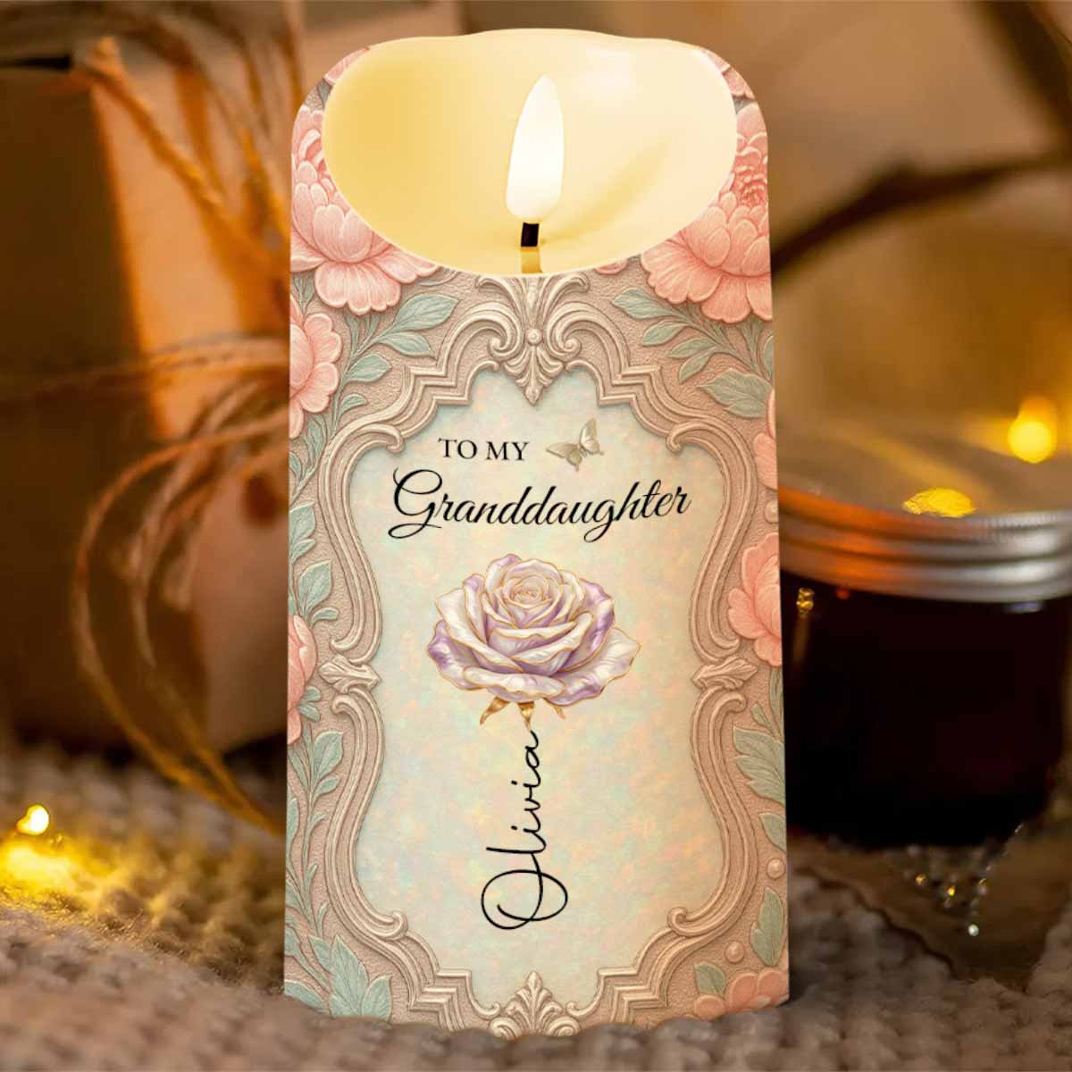 To My Granddaughter Once Upon A Time Birth Month Flower - Personalized Custom LED Candle - GDT777_LECA