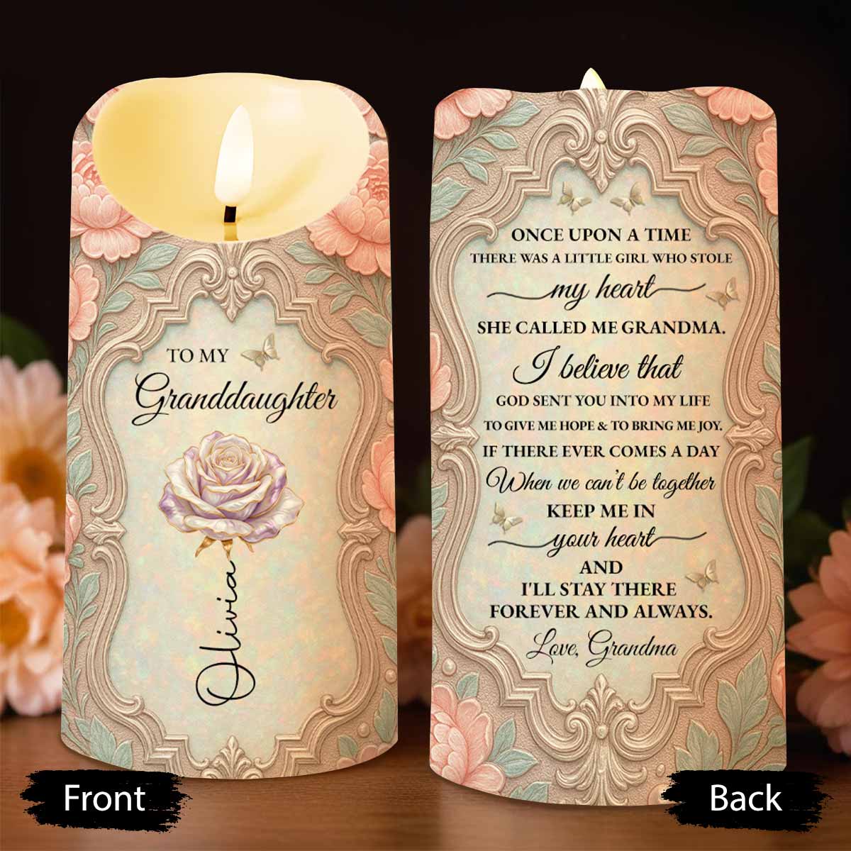 To My Granddaughter Once Upon A Time Birth Month Flower - Personalized Custom LED Candle - GDT777_LECA
