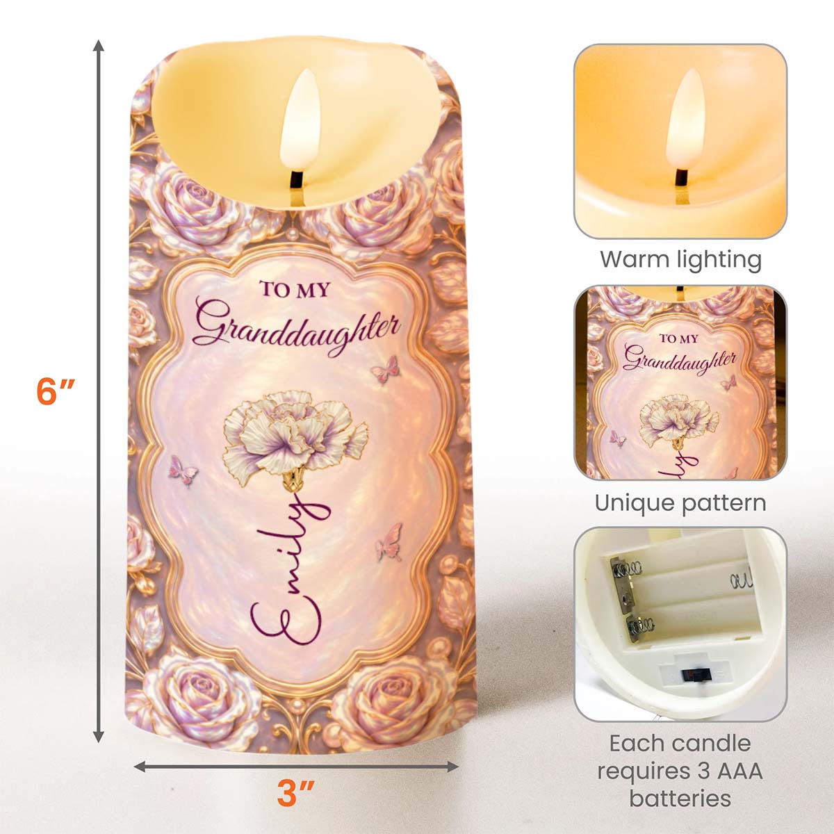To My Granddaughter Once Upon A Time Roses And Butterflies - Personalized Custom LED Candle - GDT778_LECA