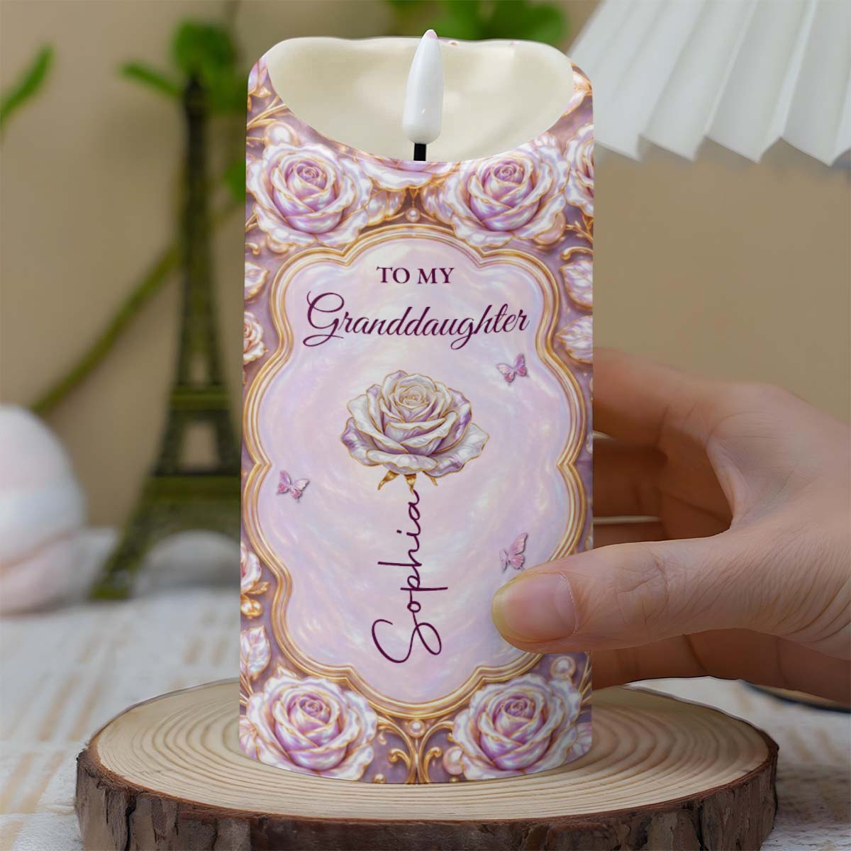 To My Granddaughter Once Upon A Time Roses And Butterflies - Personalized Custom LED Candle - GDT778_LECA