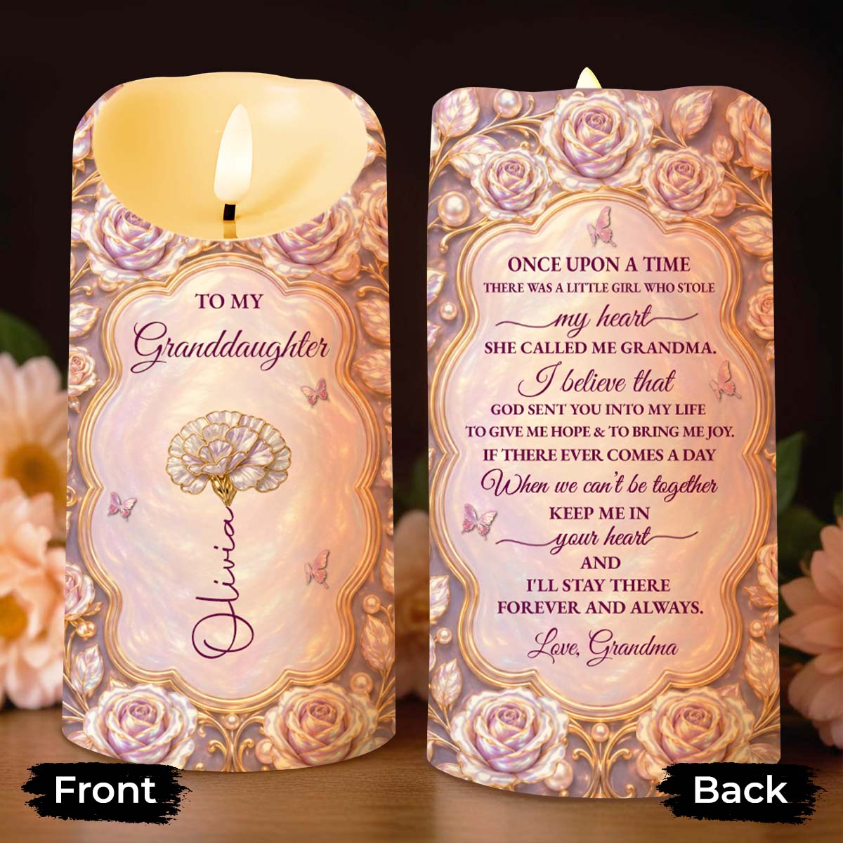 To My Granddaughter Once Upon A Time Roses And Butterflies - Personalized Custom LED Candle - GDT778_LECA