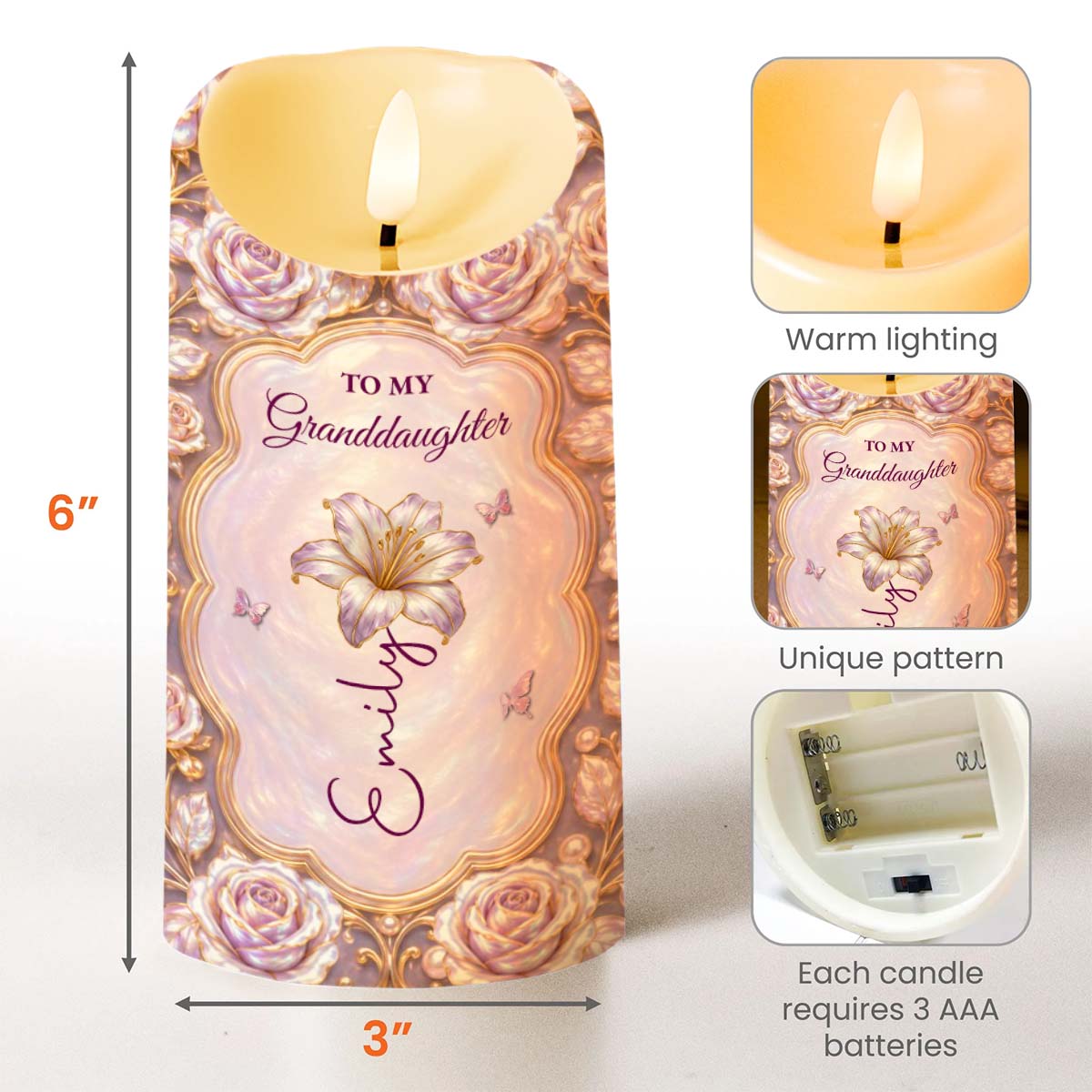 To My Granddaughter Never Forget I Love You Rose Flower - Personalized Custom LED Candle - GDT779_LECA