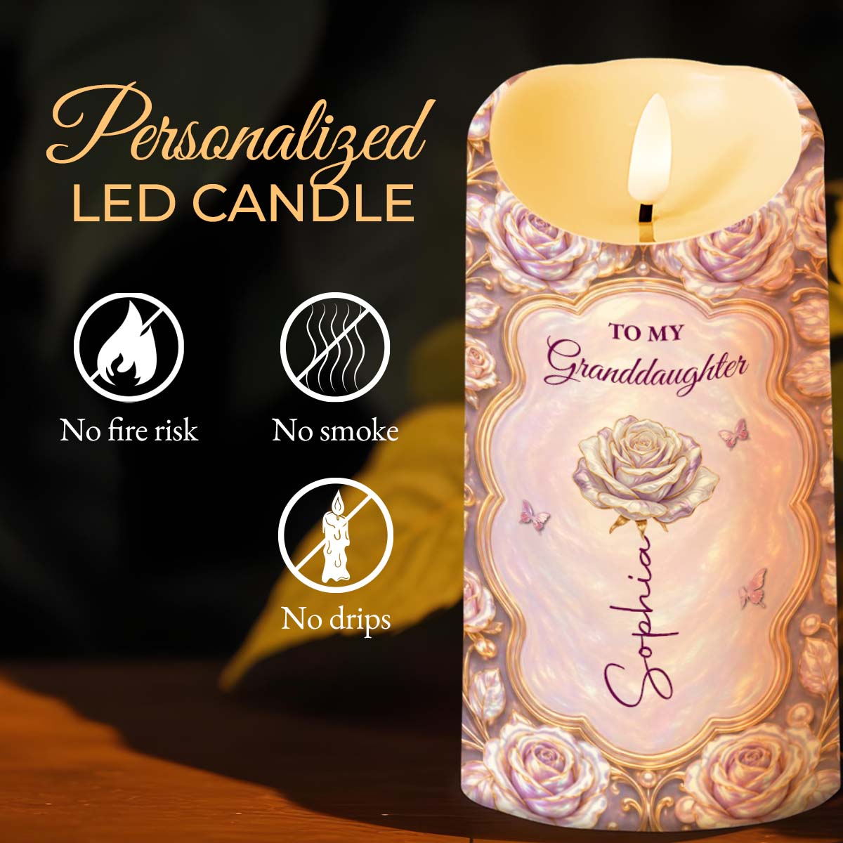 To My Granddaughter Never Forget I Love You Rose Flower - Personalized Custom LED Candle - GDT779_LECA