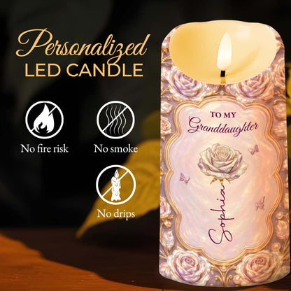 To My Granddaughter Never Forget I Love You Rose Flower - Personalized Custom LED Candle - GDT779_LECA