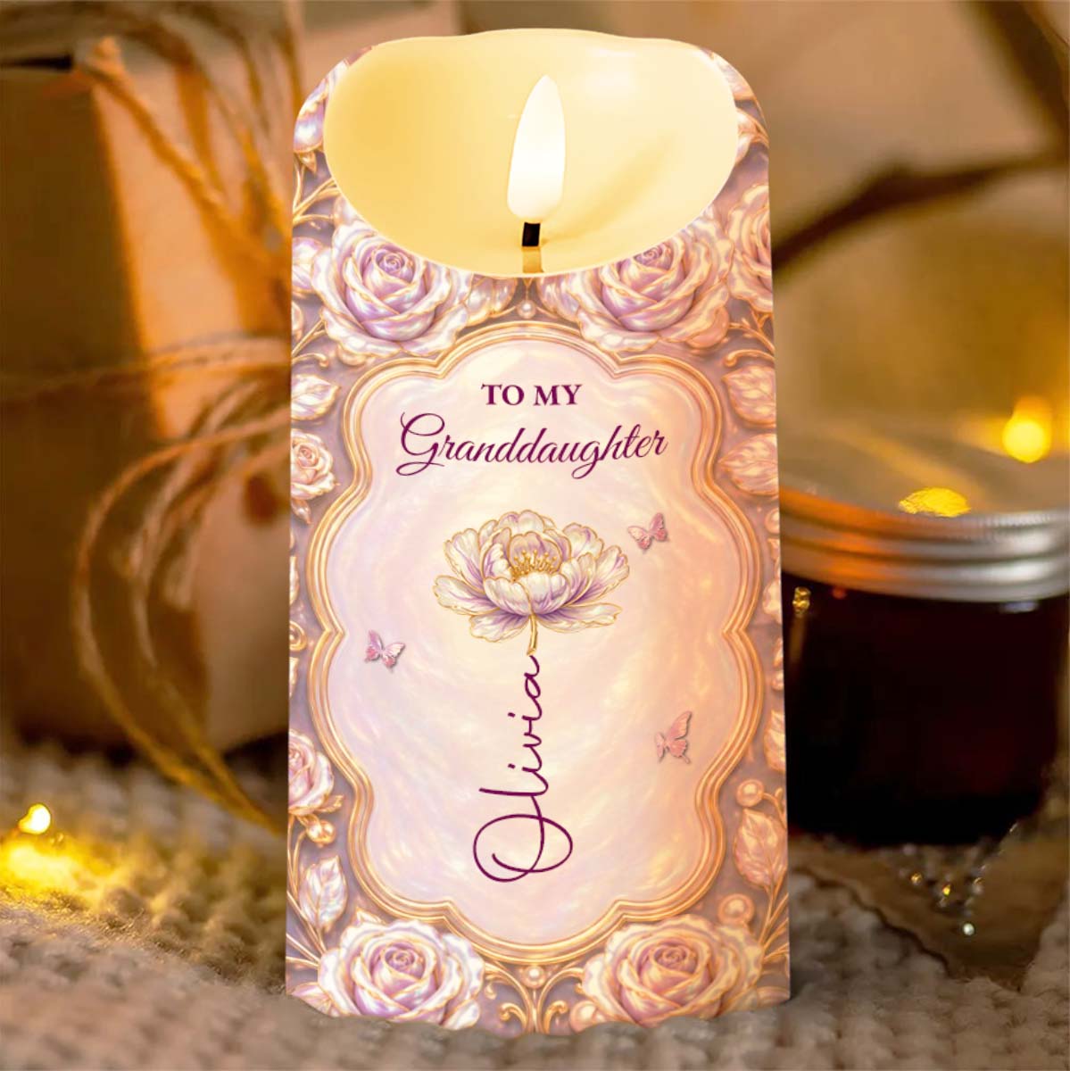 To My Granddaughter Never Forget I Love You Rose Flower - Personalized Custom LED Candle - GDT779_LECA