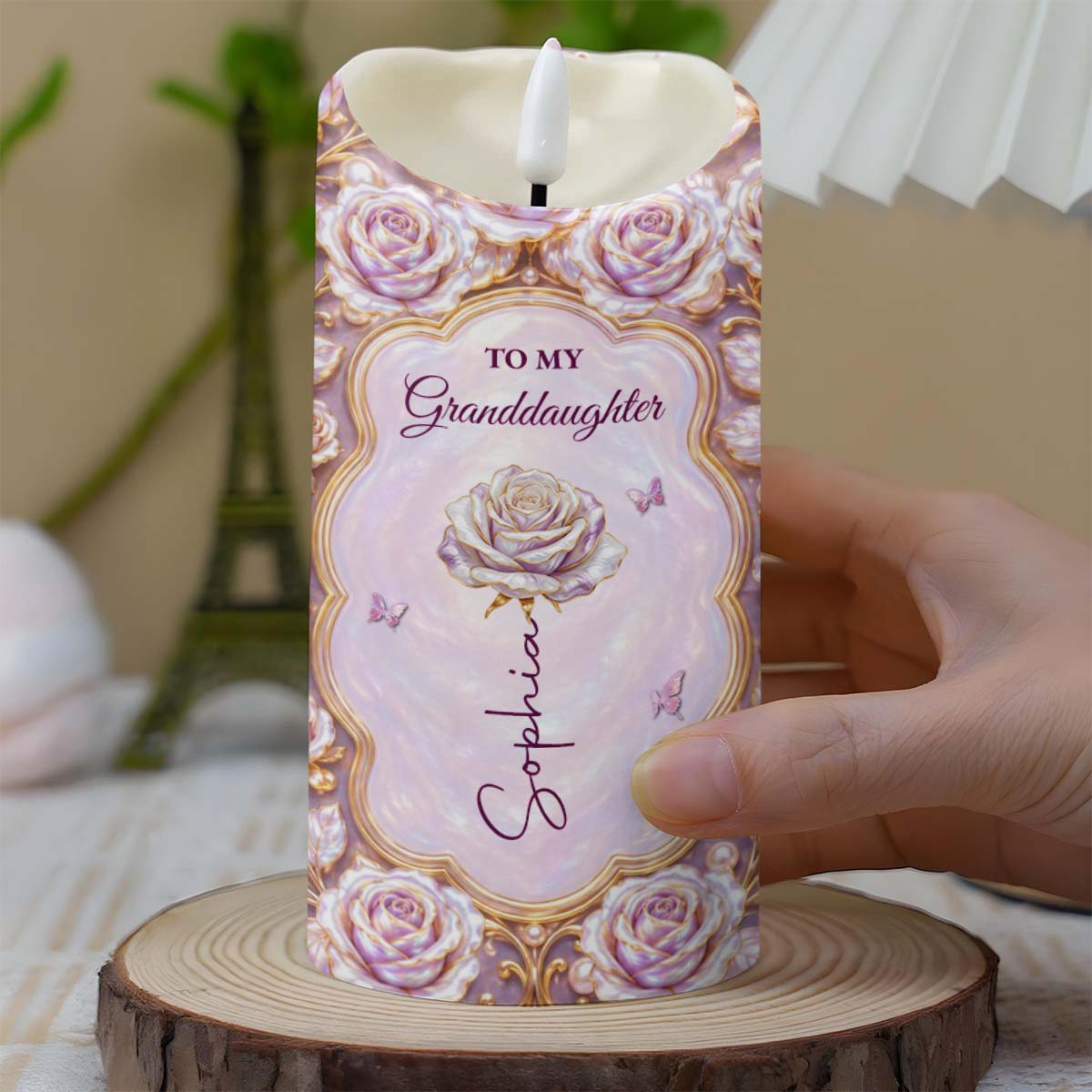 To My Granddaughter Never Forget I Love You Rose Flower - Personalized Custom LED Candle - GDT779_LECA