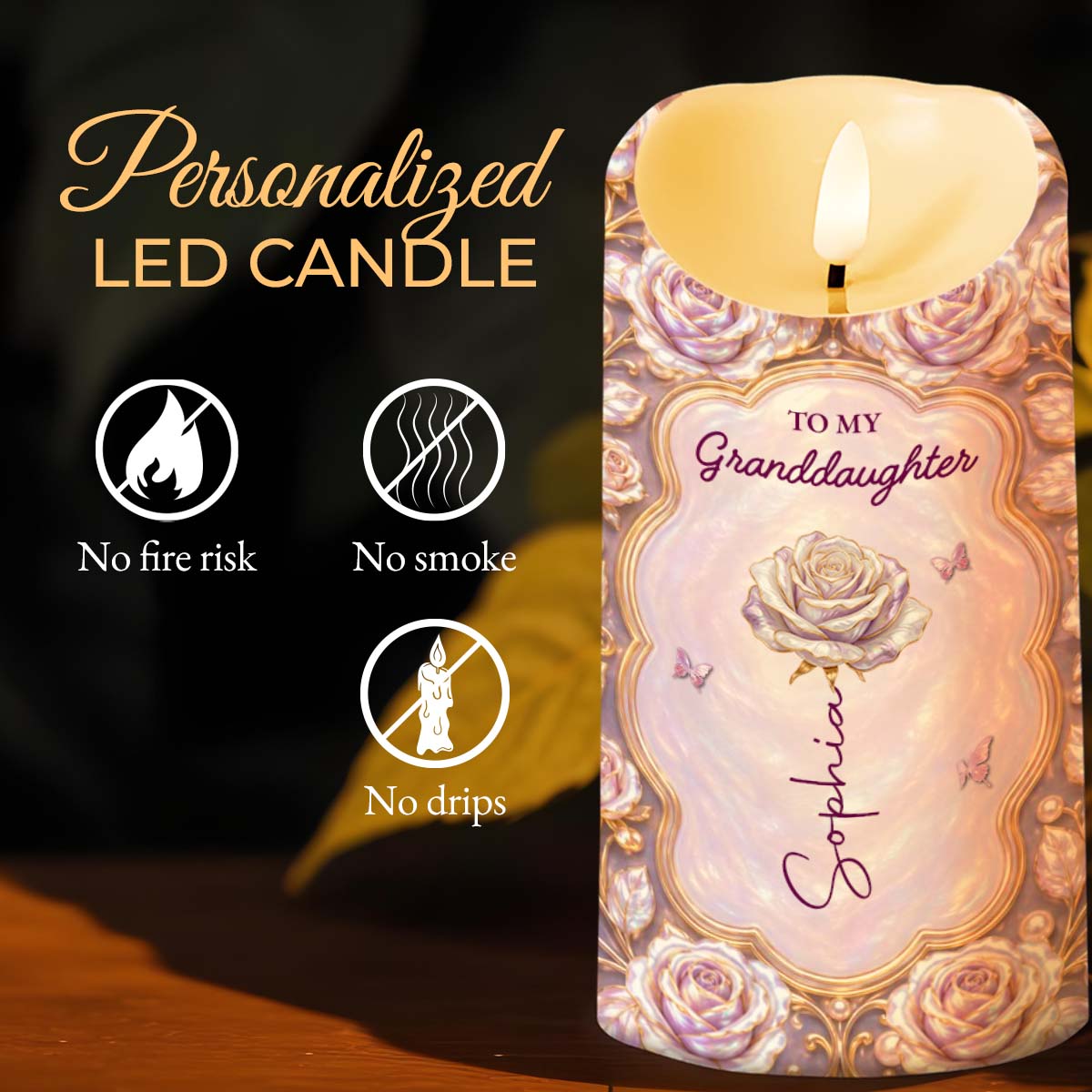 To My Granddaughter Remember Whose Granddaughter You Are Roses And Crown - Personalized Custom LED Candle - GDT780_LECA
