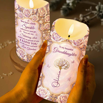 To My Beautiful Granddaughter Sparkle Wherever You Go Rose Butterfly - Personalized Custom LED Candle - GDT782_LECA