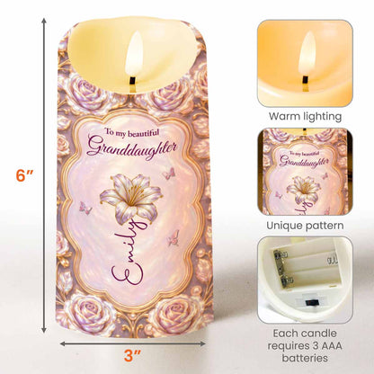 To My Beautiful Granddaughter Sparkle Wherever You Go Rose Butterfly - Personalized Custom LED Candle - GDT782_LECA