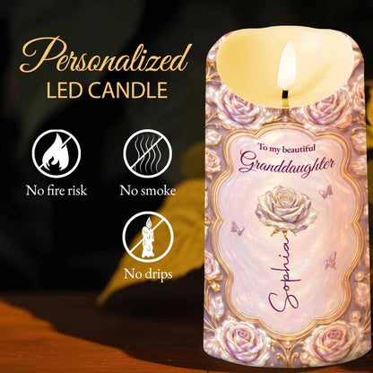 To My Beautiful Granddaughter Sparkle Wherever You Go Rose Butterfly - Personalized Custom LED Candle - GDT782_LECA