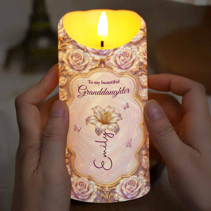 To My Beautiful Granddaughter Sparkle Wherever You Go Rose Butterfly - Personalized Custom LED Candle - GDT782_LECA
