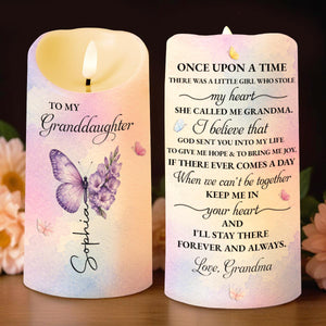 To My Granddaughter Once Upon A Time Butterfly Birth Month Flowers - Personalized Custom LED Candle - GDT791_LECA