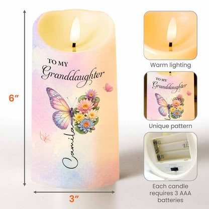 To My Granddaughter Once Upon A Time Butterfly Birth Month Flowers - Personalized Custom LED Candle - GDT791_LECA