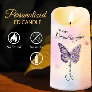 To My Granddaughter Once Upon A Time Butterfly Birth Month Flowers - Personalized Custom LED Candle - GDT791_LECA