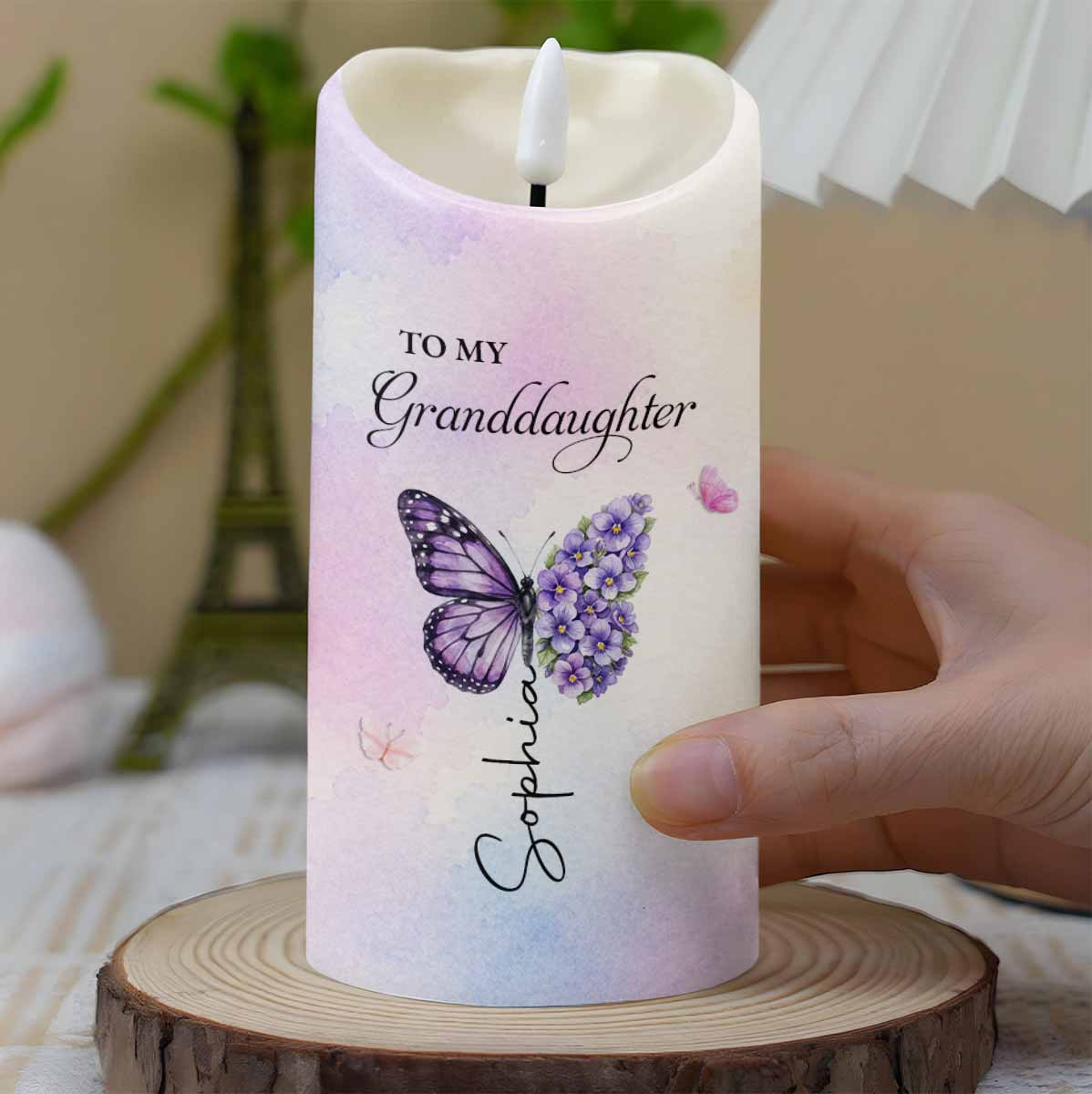 To My Granddaughter Once Upon A Time Butterfly Birth Month Flowers - Personalized Custom LED Candle - GDT791_LECA