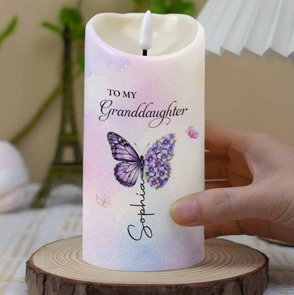 To My Granddaughter Once Upon A Time Butterfly Birth Month Flowers - Personalized Custom LED Candle - GDT791_LECA