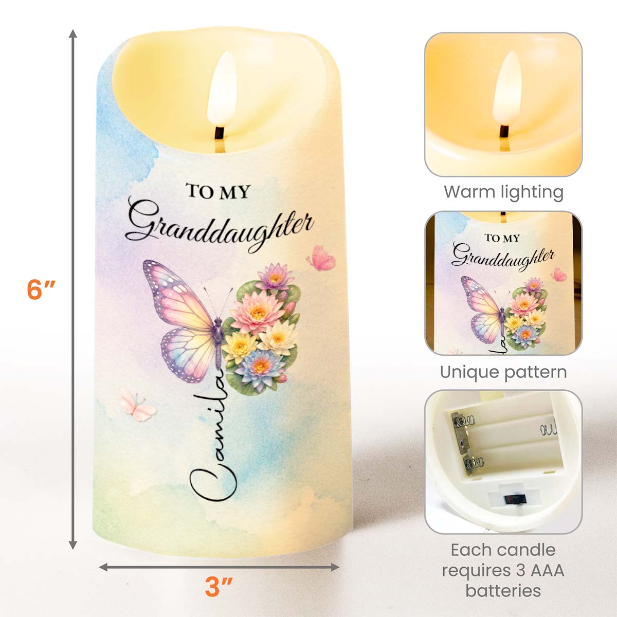 To My Granddaughter Once Upon A Time Butterfly And Flower - Personalized Custom LED Candle - GDT793_LECA