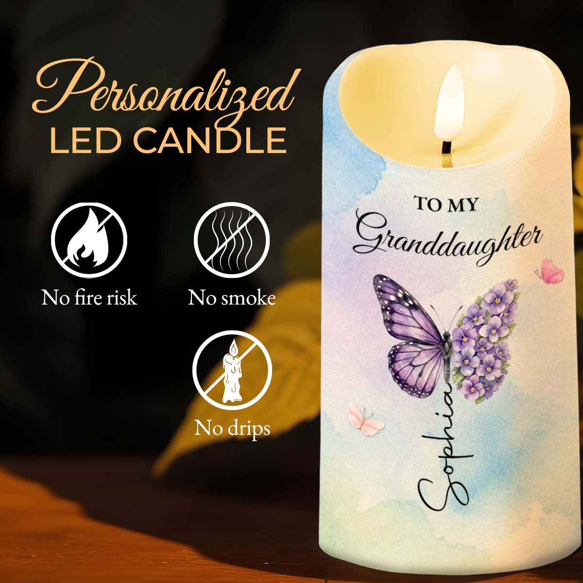 To My Granddaughter Once Upon A Time Butterfly And Flower - Personalized Custom LED Candle - GDT793_LECA