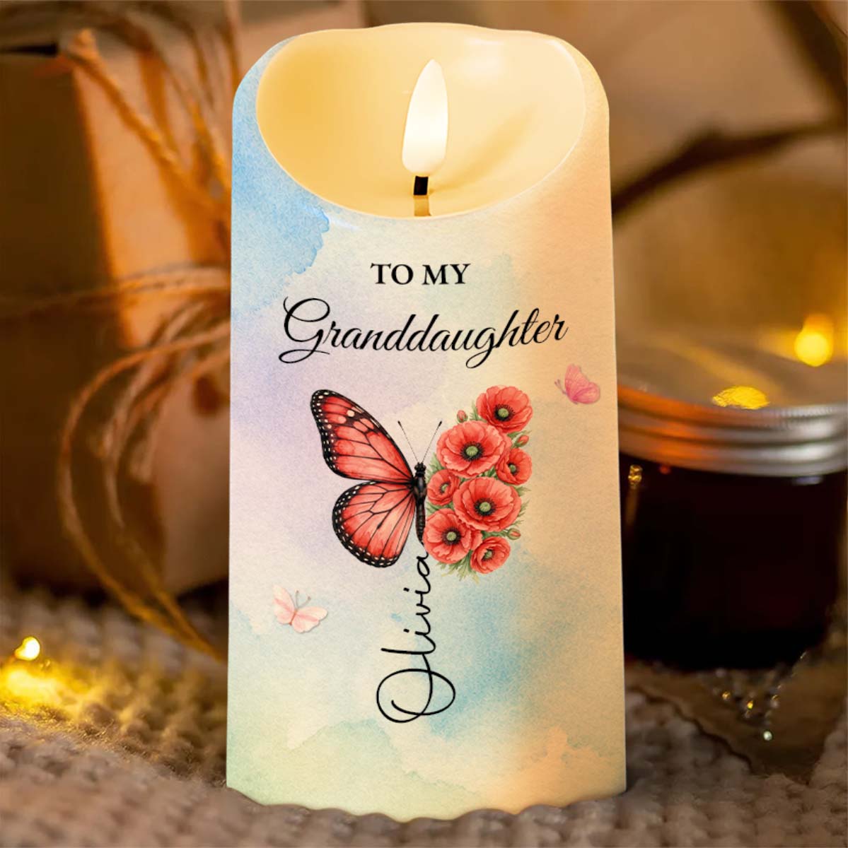 To My Granddaughter Once Upon A Time Butterfly And Flower - Personalized Custom LED Candle - GDT793_LECA