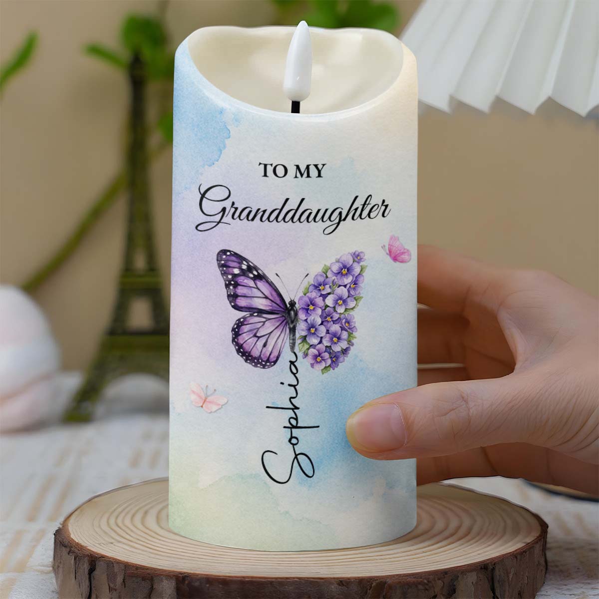 To My Granddaughter Once Upon A Time Butterfly And Flower - Personalized Custom LED Candle - GDT793_LECA