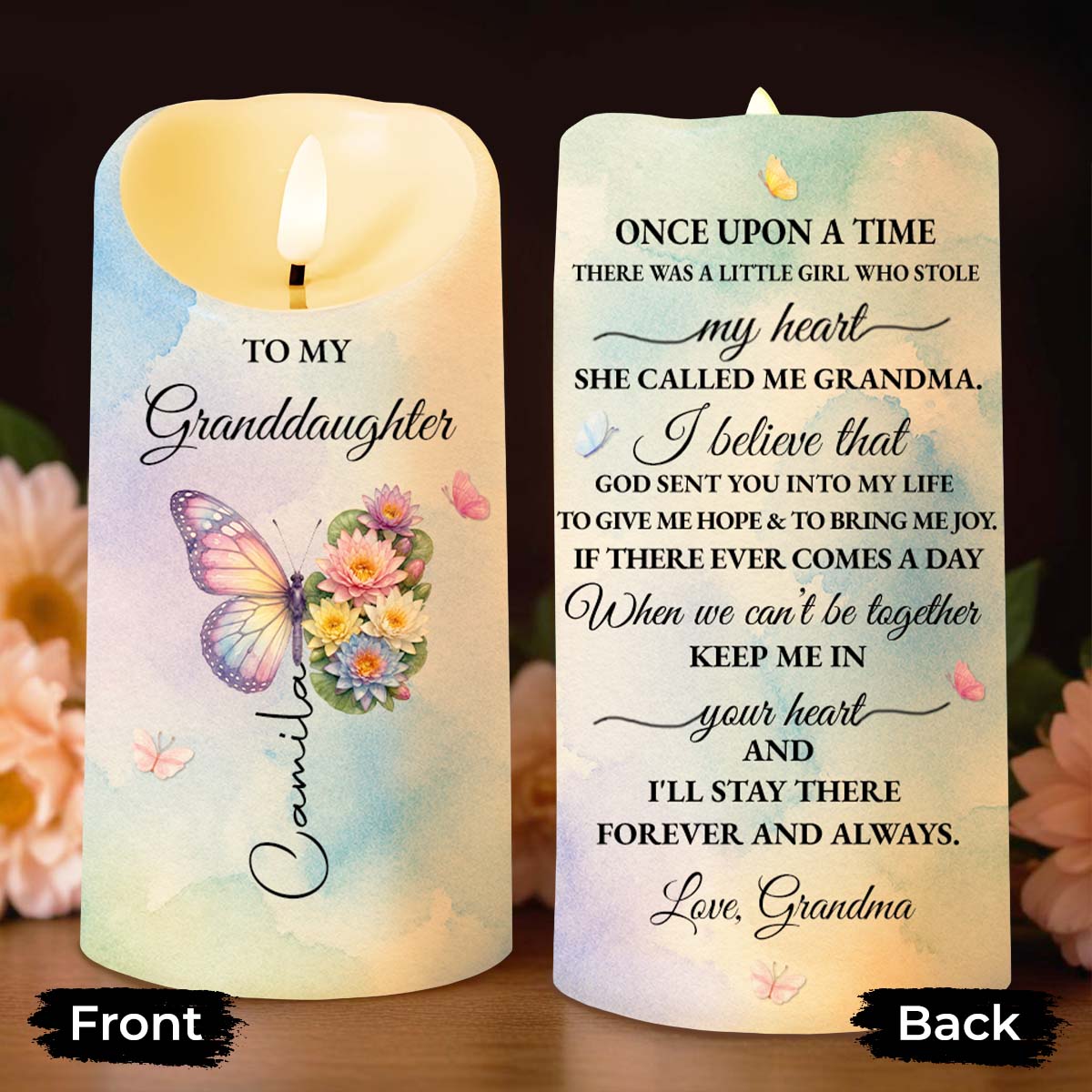 To My Granddaughter Once Upon A Time Butterfly And Flower - Personalized Custom LED Candle - GDT793_LECA