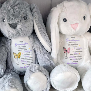 To My Granddaughter Straighten Your Crown Butterfly Flower Design - Personalized Stuffed Bunny - GDT794_BUN