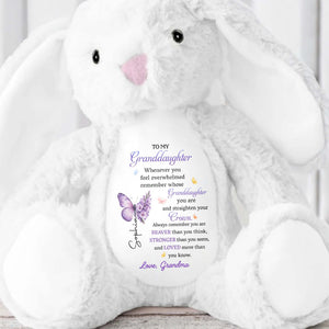 To My Granddaughter Straighten Your Crown Butterfly Flower Design - Personalized Stuffed Bunny - GDT794_BUN