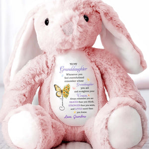 To My Granddaughter Straighten Your Crown Butterfly Flower Design - Personalized Stuffed Bunny - GDT794_BUN