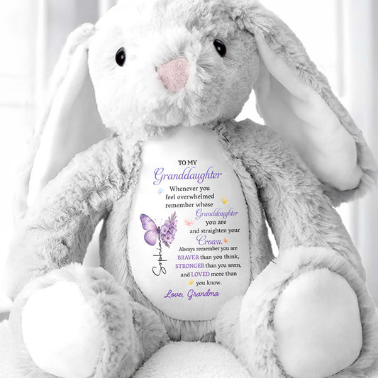 To My Granddaughter Straighten Your Crown Butterfly Flower Design - Personalized Stuffed Bunny - GDT794_BUN