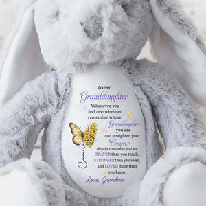 To My Granddaughter Straighten Your Crown Butterfly Flower Design - Personalized Stuffed Bunny - GDT794_BUN