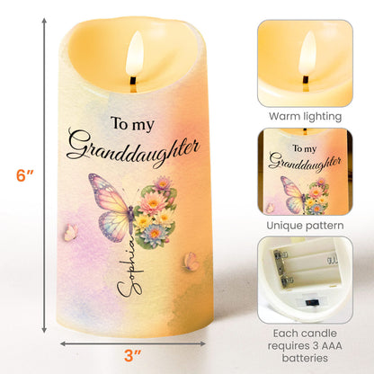 To My Granddaughter Never Forget I Love You Butterfly And Flowers - Personalized Custom LED Candle - GDT795_LECA