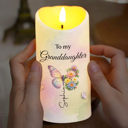 To My Granddaughter Never Forget I Love You Butterfly And Flowers - Personalized Custom LED Candle - GDT795_LECA
