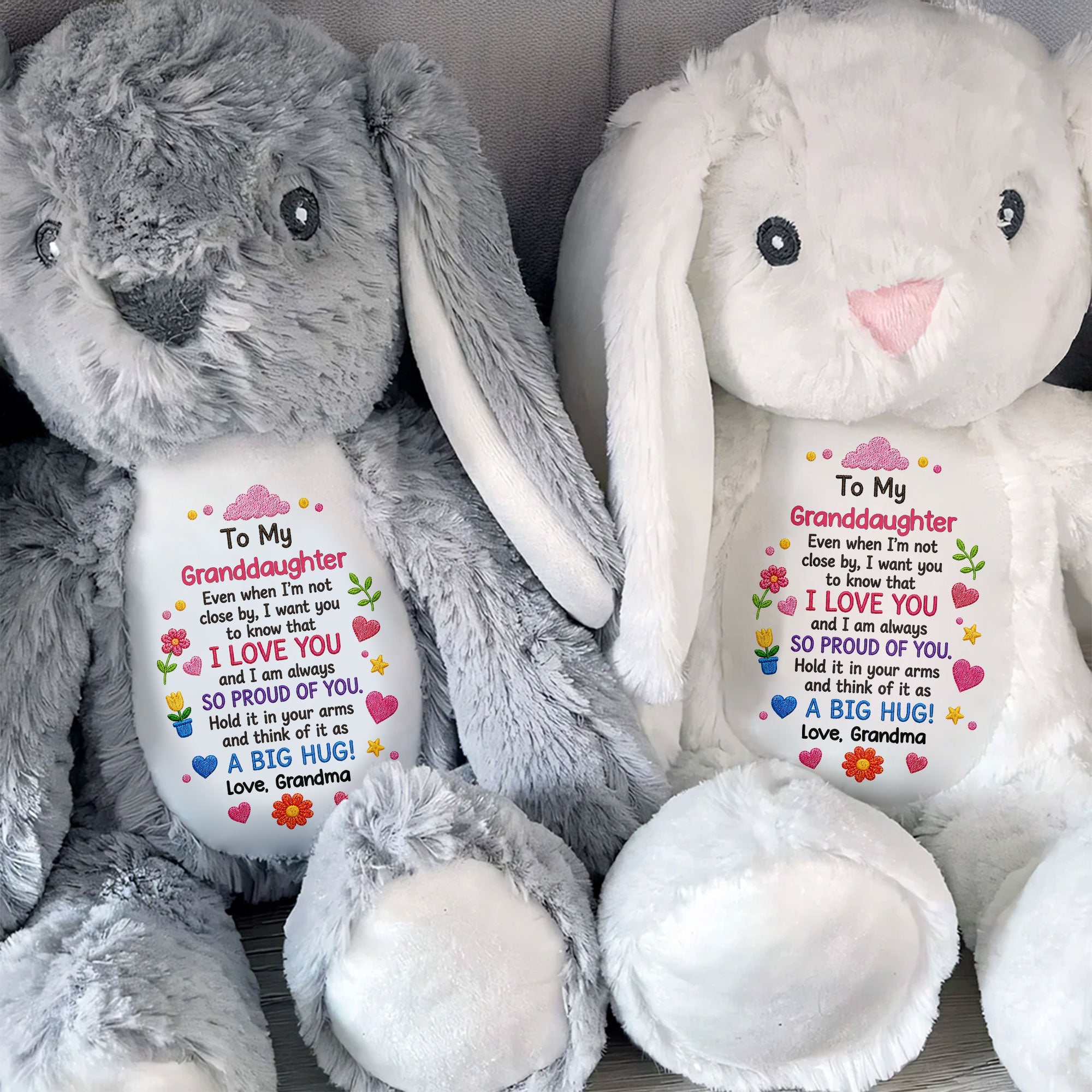 To My Granddaughter Even When I Am Not Close By Hearts Flowers - Personalized Stuffed Bunny - GDT799_BUN
