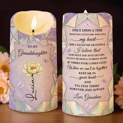 To My Granddaughter Once Upon A Time Flower Stained Glass - Personalized Custom LED Candle - GDT802_LECA