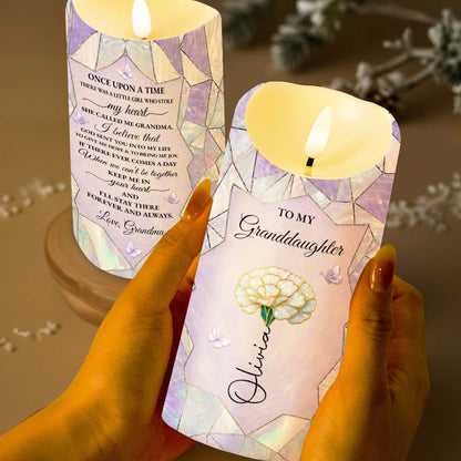 To My Granddaughter Once Upon A Time Flower Stained Glass - Personalized Custom LED Candle - GDT802_LECA