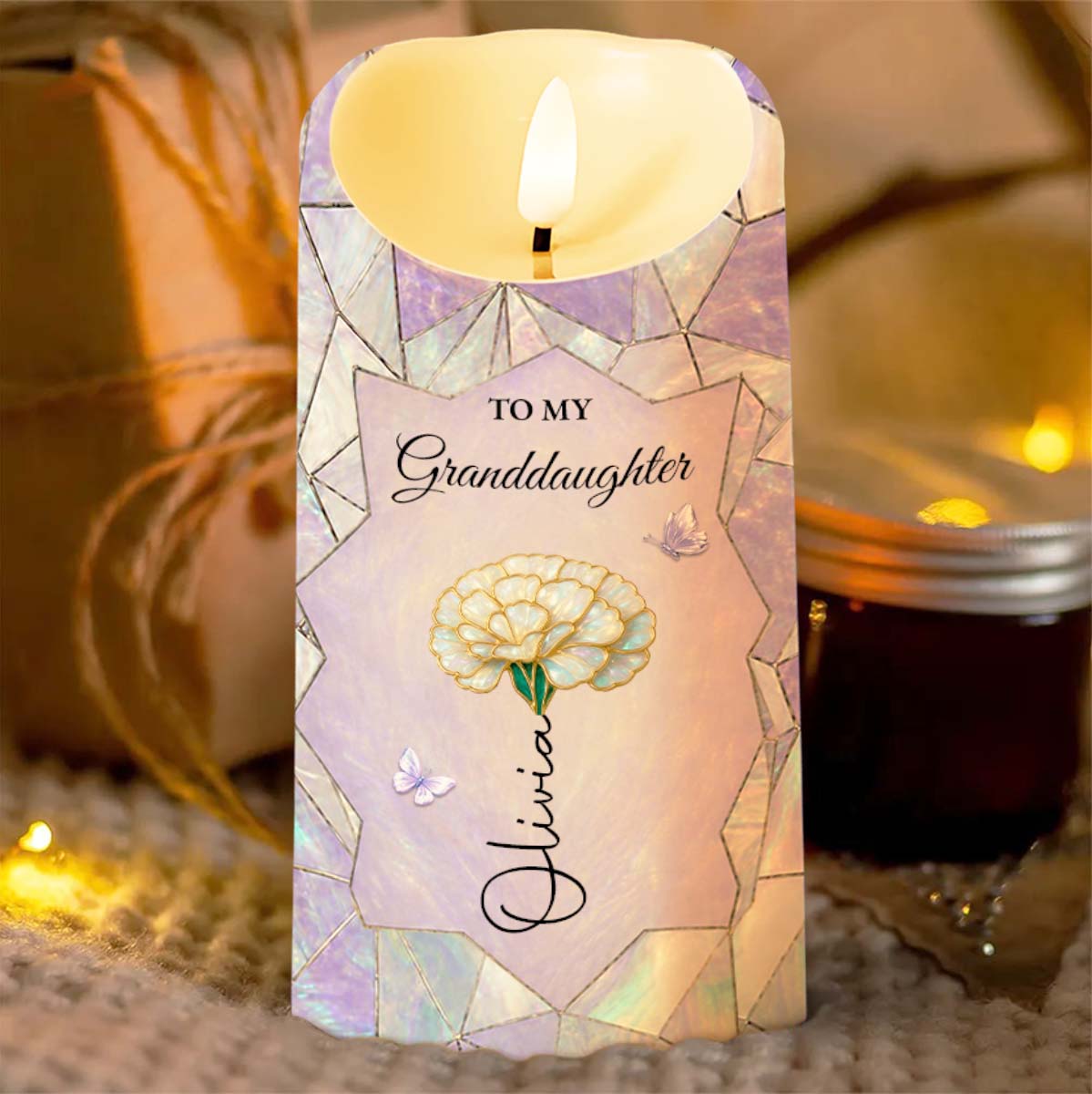 To My Granddaughter Once Upon A Time Flower Stained Glass - Personalized Custom LED Candle - GDT802_LECA