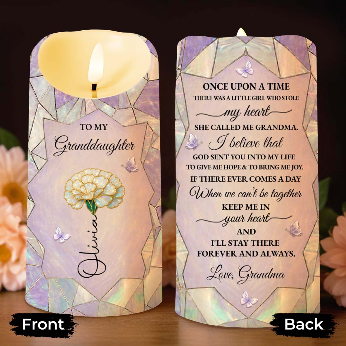 To My Granddaughter Once Upon A Time Flower Stained Glass - Personalized Custom LED Candle - GDT802_LECA